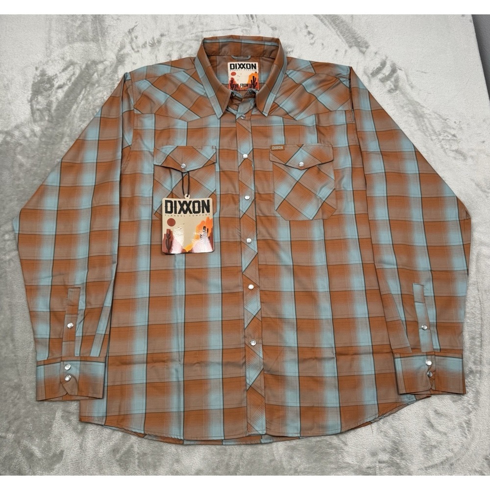 Dixxon Flannel Pearl Snap Shirt Mens 2XL Frontier Orange Turquoise Lasso Western